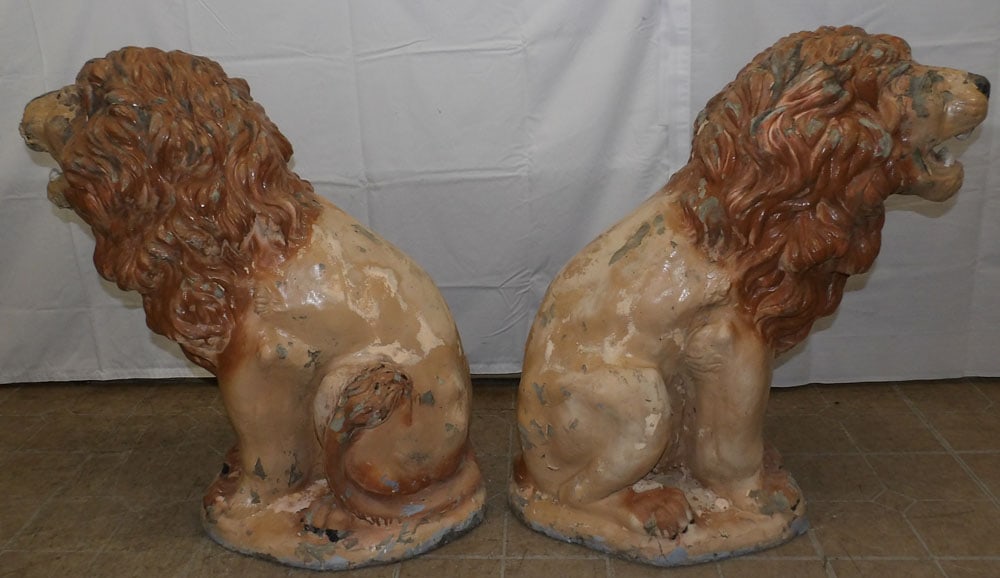 Pair Cast Concrete Lion Statues (1 of 4)
