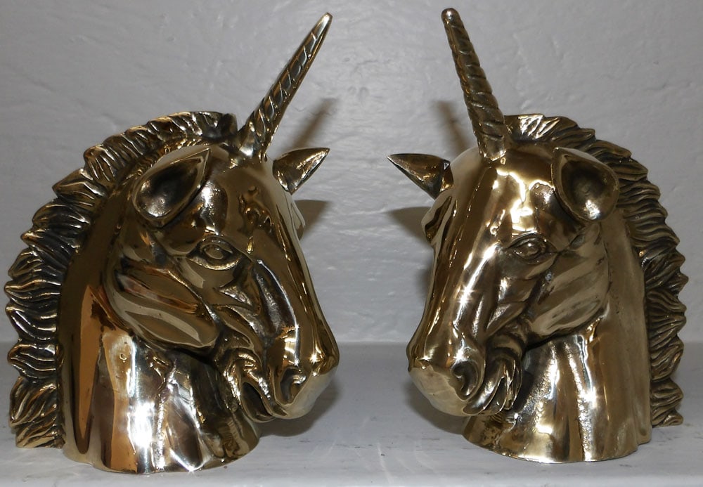 Pair Polished Brass Unicorn Bookends (1 of 4)