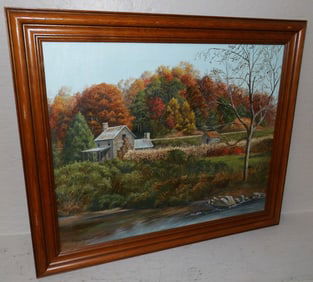 Framed Oil On Canvas Farm Scene - Artist Signed
