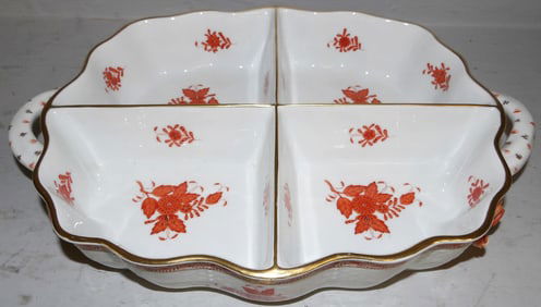 Herend Porcelain Two Handle Divided Dish