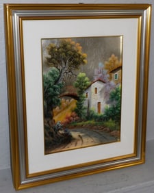 Framed Oil Painting on Silver Leaf of an Italian Paesaggio Signed Costa