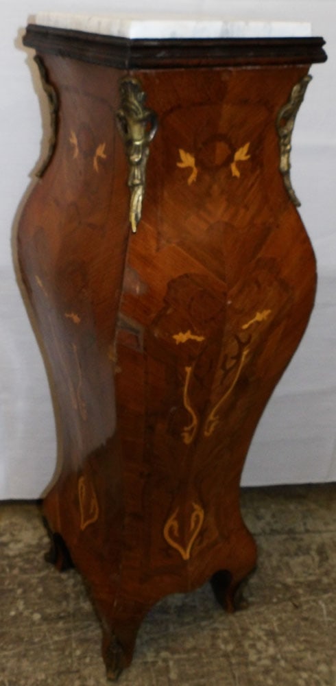 French Rosewood Inlay Marble Top Pedestal With Bronze Ormolu (1 of 4)