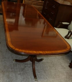 Mahogany Satin Wood Banded Top Two Pedestal Dining Table By Ethan Allen