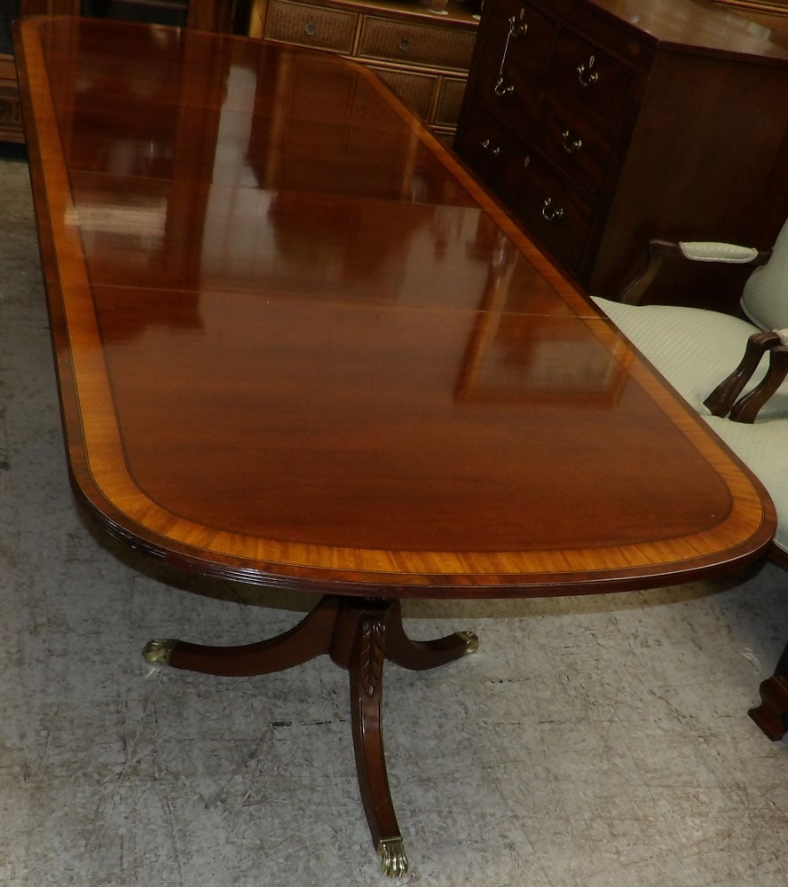 Mahogany Satin Wood Banded Top Two Pedestal Dining Table By Ethan Allen (1 of 5)