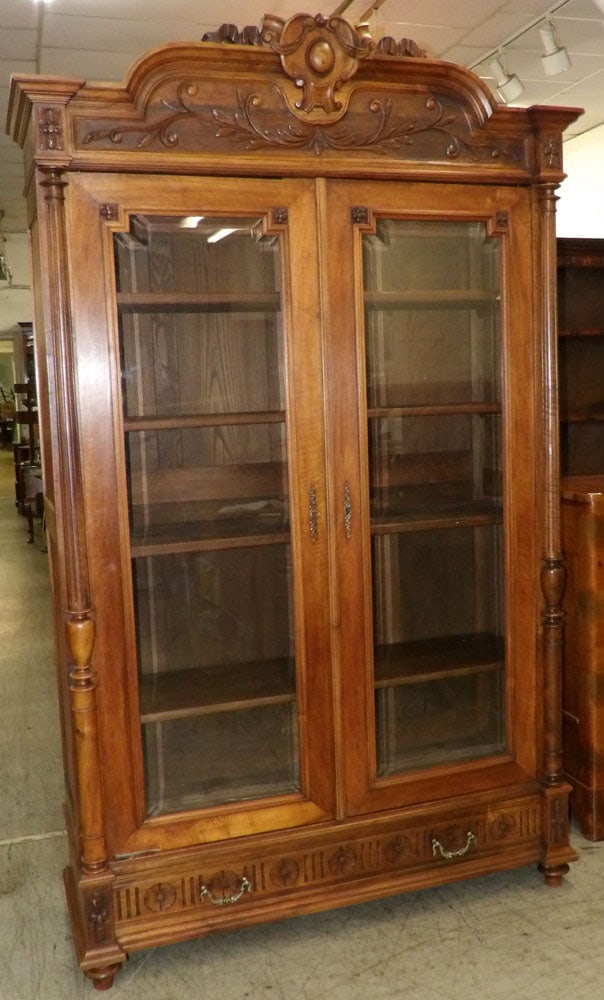 Antique Italian Carved Walnut Two Door Bookcase (1 of 12)