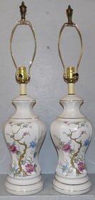 Pair Painted Porcelain Lamps