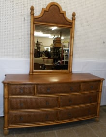 Maple Faux Bamboo & Rattan Dresser With Mirror By Baers Furniture