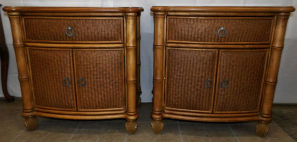 Pair Maple Faux Bamboo & Rattan Night Stands By Baers Furniture