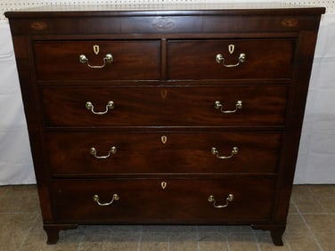 19th C Mahogany Conch Shell Inlay Two Over Three Drawer Chest