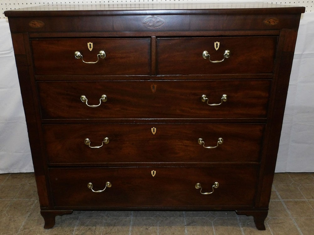19th C Mahogany Conch Shell Inlay Two Over Three Drawer Chest (1 of 8)