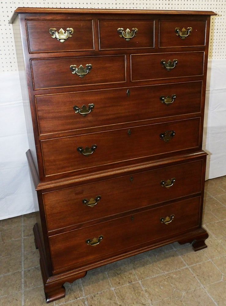 Mahogany Three Over Two Over Four Drawer Chest By Craftique: Mahogany Three Over Two Over Four Drawer Chest By Craftique. 54 1/2" H 37" W 20 3/4" d ALL DESCRIPTIONS AND ANY CONDITION STATEMENT GIVEN BY LANGSTON AUCTION GALLERY ARE STRICTLY OPINIONS AND LANGSTON
