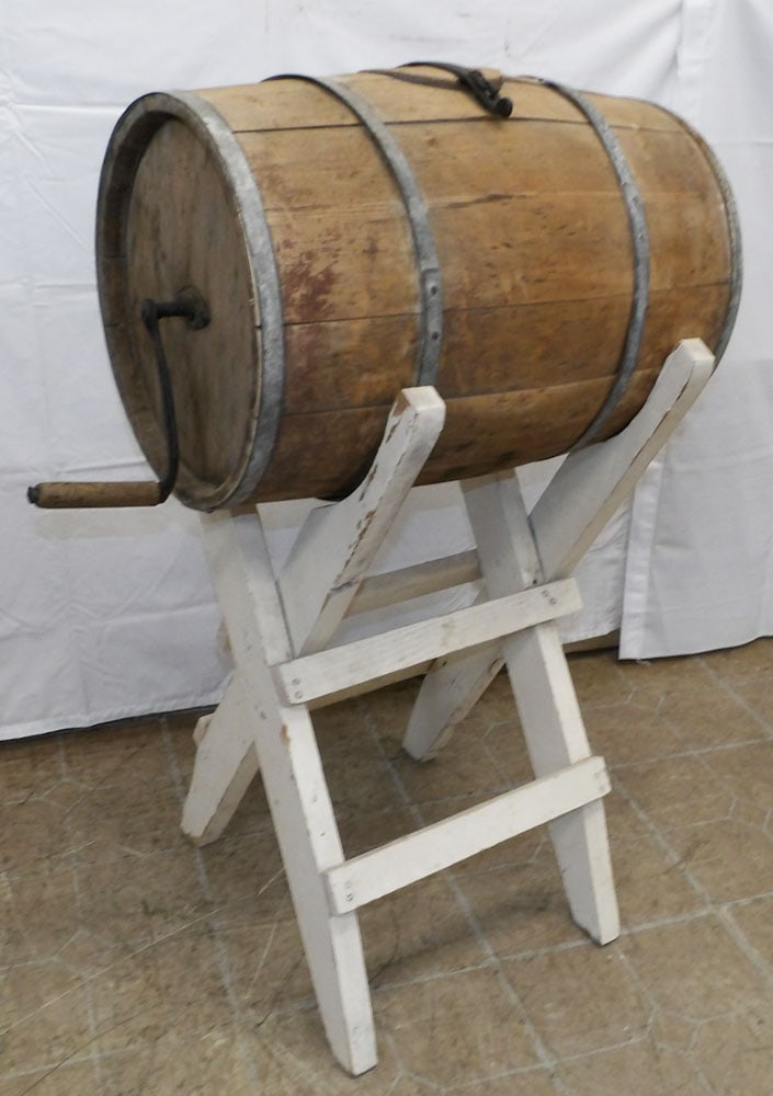 Antique Pine Metal Bound Barrel Churn On Stand (1 of 7)