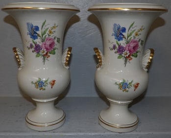 Pair Painted Porcelain St. Regis Urns
