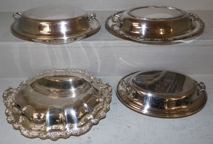 Four Silver Plated Covered Vegetable Dishes