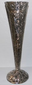 Silver Plate On Copper Embossed Trumpet Vase By Barbour International Silver Co.