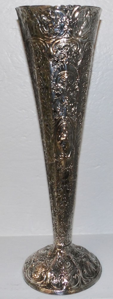 Silver Plate On Copper  Embossed Trumpet Vase By Barbour International Silver Co. (1 of 5)