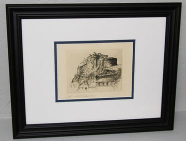 Framed & Matted Etching of Edinburg Castle by Edward Cherry
