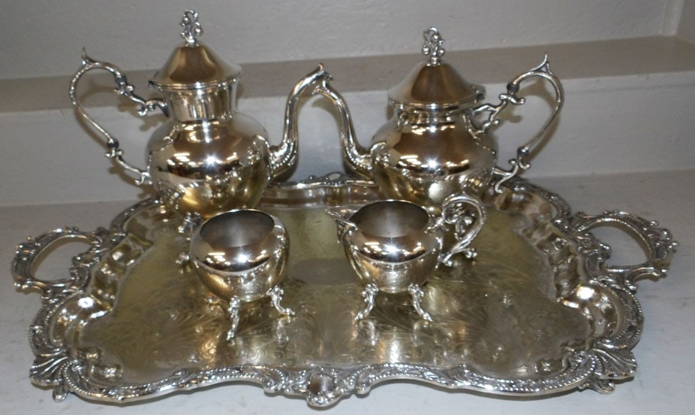 Five Piece Silver Plate Tea Set (1 of 7)