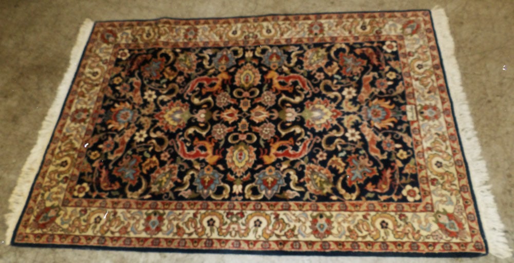 4' 4" X 5' 4 "Hand Made Oriental Rug: 4' 4" X 5' 4 "Hand Made Oriental Rug. ALL DESCRIPTIONS AND ANY CONDITION STATEMENT GIVEN BY LANGSTON AUCTION GALLERY ARE STRICTLY OPINIONS AND LANGSTON'S SHALL HAVE NO RESPONSIBILITY FOR ERRORS OR OMI