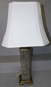 Mid Century Modern Hollywood Regency Cut Glass & Brass Lamp By Dresden