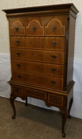 Walnut Satin Wood Banded Highboy By Thomasville
