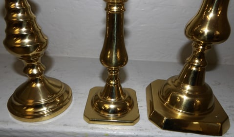 Lot Three Brass Virginia Metalcrafters Candlesticks