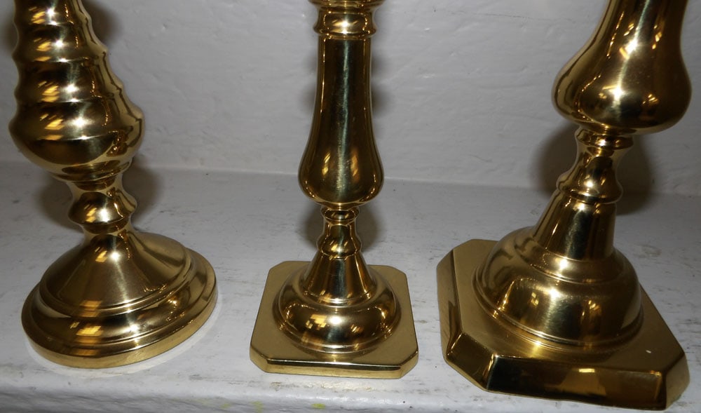 Lot Three Brass Virginia Metalcrafters Candlesticks (1 of 2)