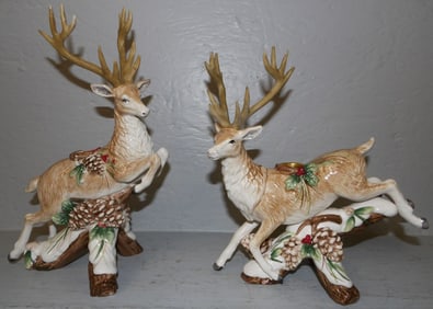 Two Fitz & Floyd Reindeer Candle Holders