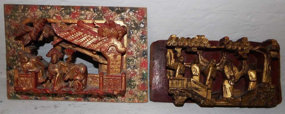 Two Oriental Teakwood Carved Panels (1 of 4)
