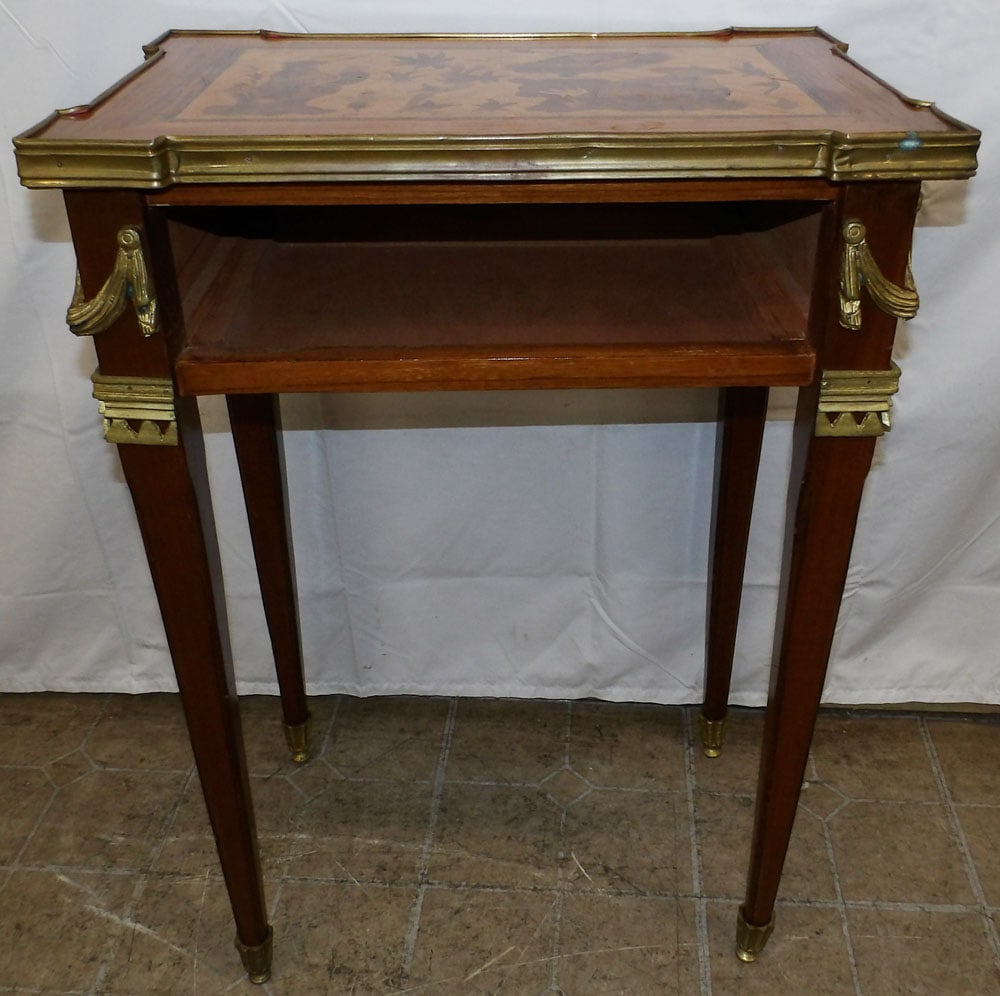 French Inlay Rosewood Stand With Bronze Ormolu: French Inlay Rosewood Stand With Bronze Ormolu. 33" H 23 1/4" W 15 3/4" D ALL DESCRIPTIONS AND ANY CONDITION STATEMENT GIVEN BY LANGSTON AUCTION GALLERY ARE STRICTLY OPINIONS AND LANGSTON'S SHALL HAVE