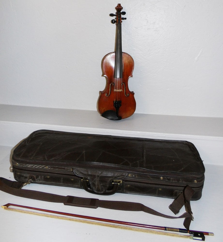 Antique Flamed Back Violin Labeled Johann Basta & Antonius Stradivarius with Case & Bow (1 of 5)