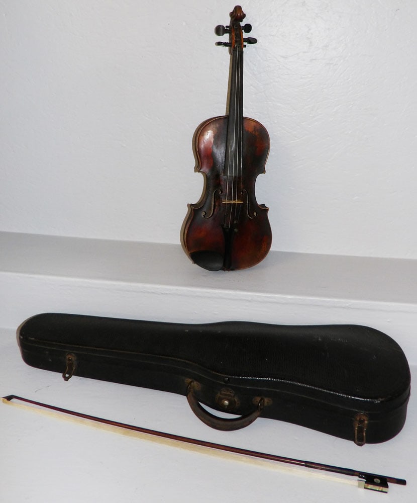 Antique Flamed Back German Violin Labeled Copy of Jacobus Stainer & Name Branded on Back with Case & (1 of 7)