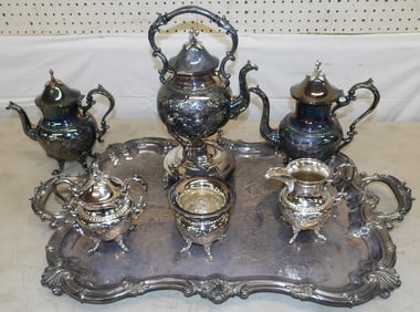 7 Pc Hand Chased Silver Plate Tea Set