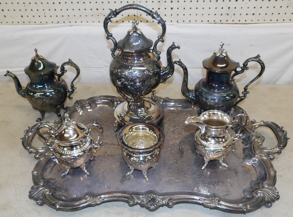 7 Pc Hand Chased Silver Plate Tea Set (1 of 6)