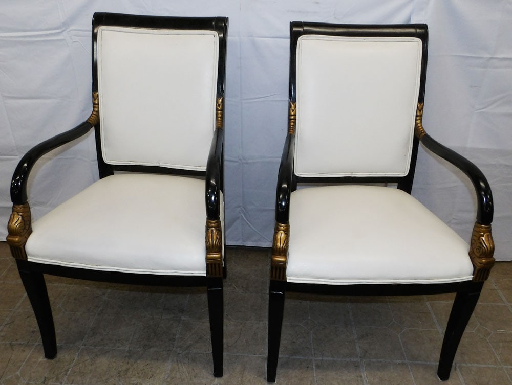 Pair Black Lacquered Gilt Decorated Dolphin Arm Chairs (1 of 5)