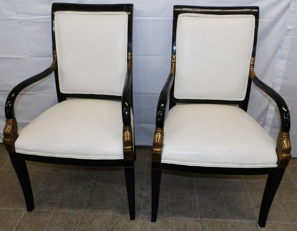 Pair Black Lacquered Gilt Decorated Dolphin Arm Chairs (1 of 5)
