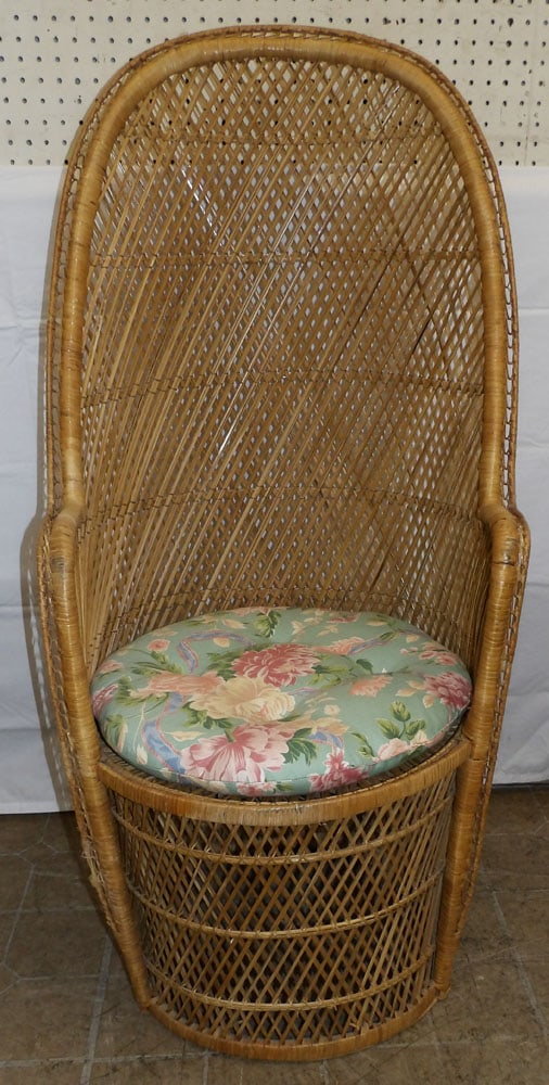 Rattan Arm Chair: Rattan Arm Chair. 49 1/4" H 22 1/2" W 21" D ALL DESCRIPTIONS AND ANY CONDITION STATEMENT GIVEN BY LANGSTON AUCTION GALLERY ARE STRICTLY OPINIONS AND LANGSTON'S SHALL HAVE NO RESPONSIBILITY FOR ERRORS