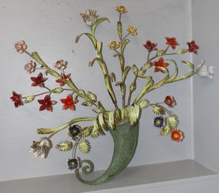 Italian Painted Metal Floral Wall Hanging