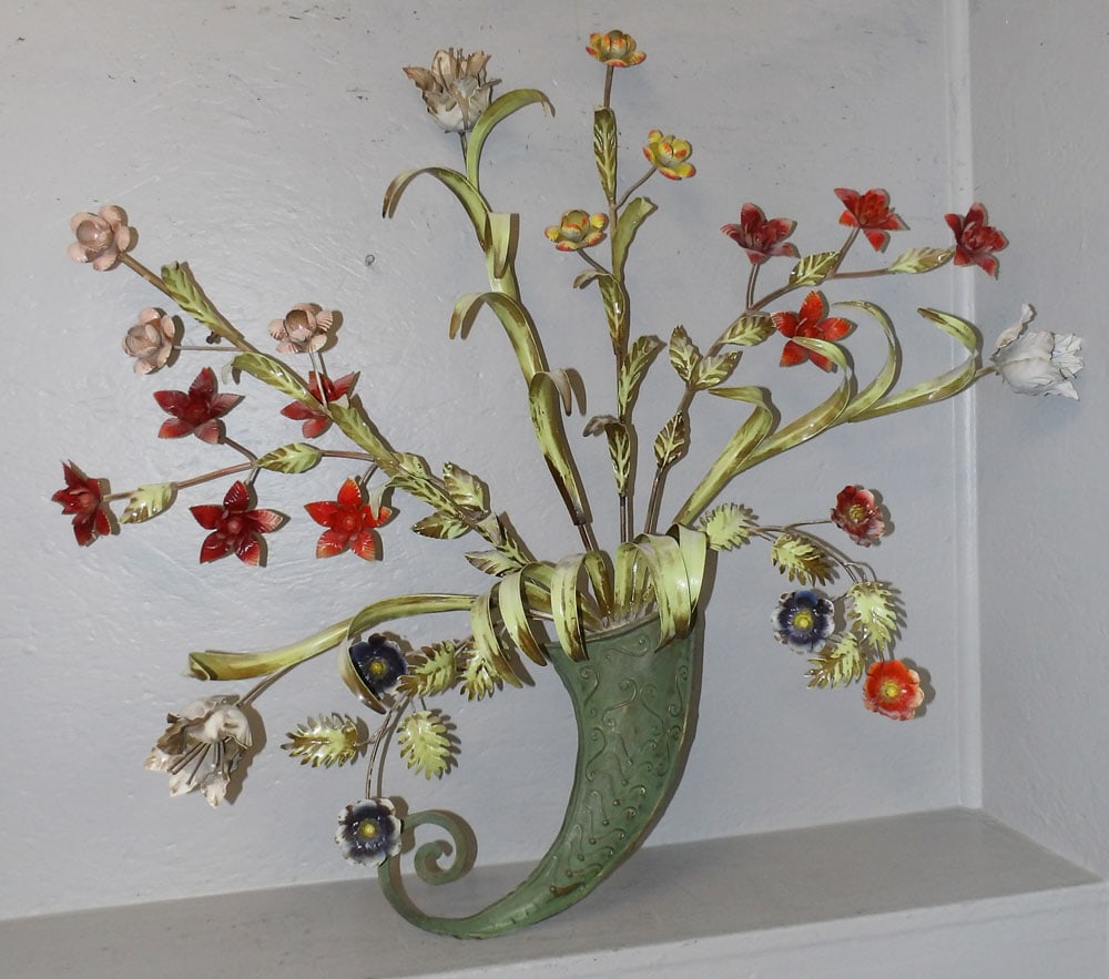 Italian Painted Metal Floral Wall Hanging (1 of 4)