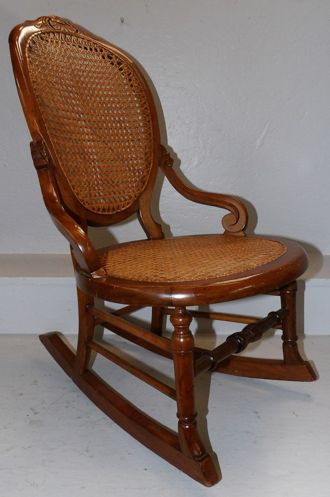 Victorian Walnut Cane Seat & Back Child's Rocker (1 of 2)