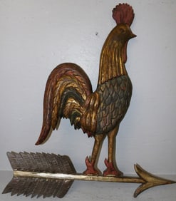 Painted Wood Carved Rooster Wall Hanging