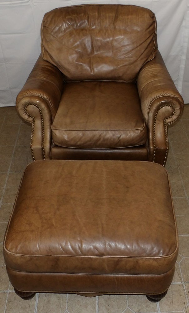 Leather Upholstered Chair & Ottoman By Sherrill Furniture (1 of 7)