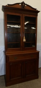 Antique Walnut Two Part Glass Door Secretary