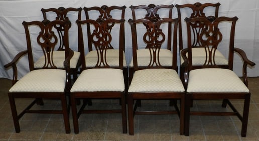 Set Eight Mahogany Chippendale Style Dining Chairs By Lexington Furniture