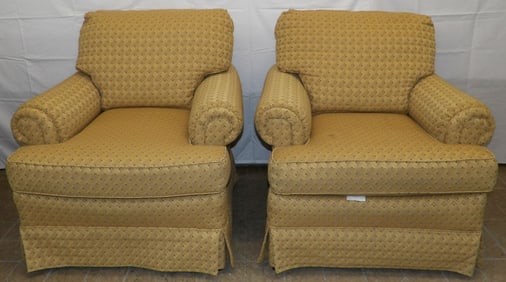Pair Upholstered Club Chairs By Highland House