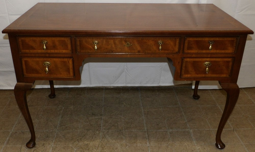 Walnut Satinwood Inlay Queen Anne Desk By Henredon (1 of 7)