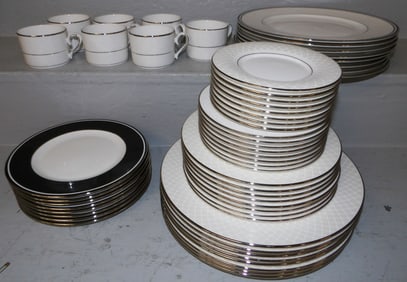 64 Pc Lenox China " Venetian Lace" & " Federal Platinum Black"