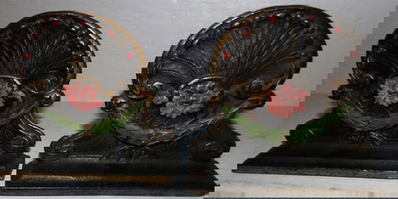 Pair Painted Cast iron Bookends