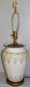 Large Paint Decorated Crackleware Leaf Motif Lamp by Wildwood with Matching Finial