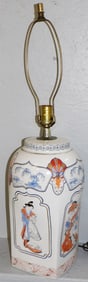 Vintage Hand Painted Porcelain Imari Lamp with Geisha & Landscape Panels